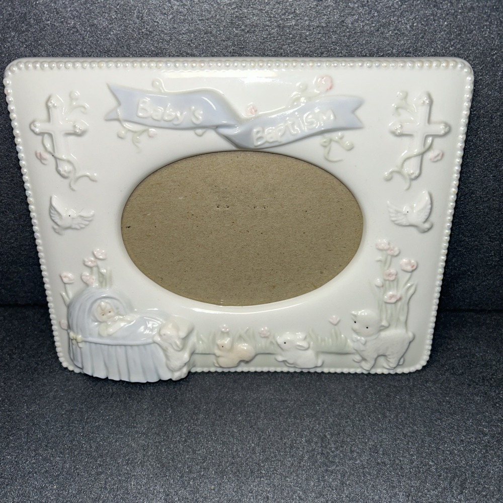 Russ Berrie Baby's First Baptism Ceramic‎ Photo Frame Christening Keepsake